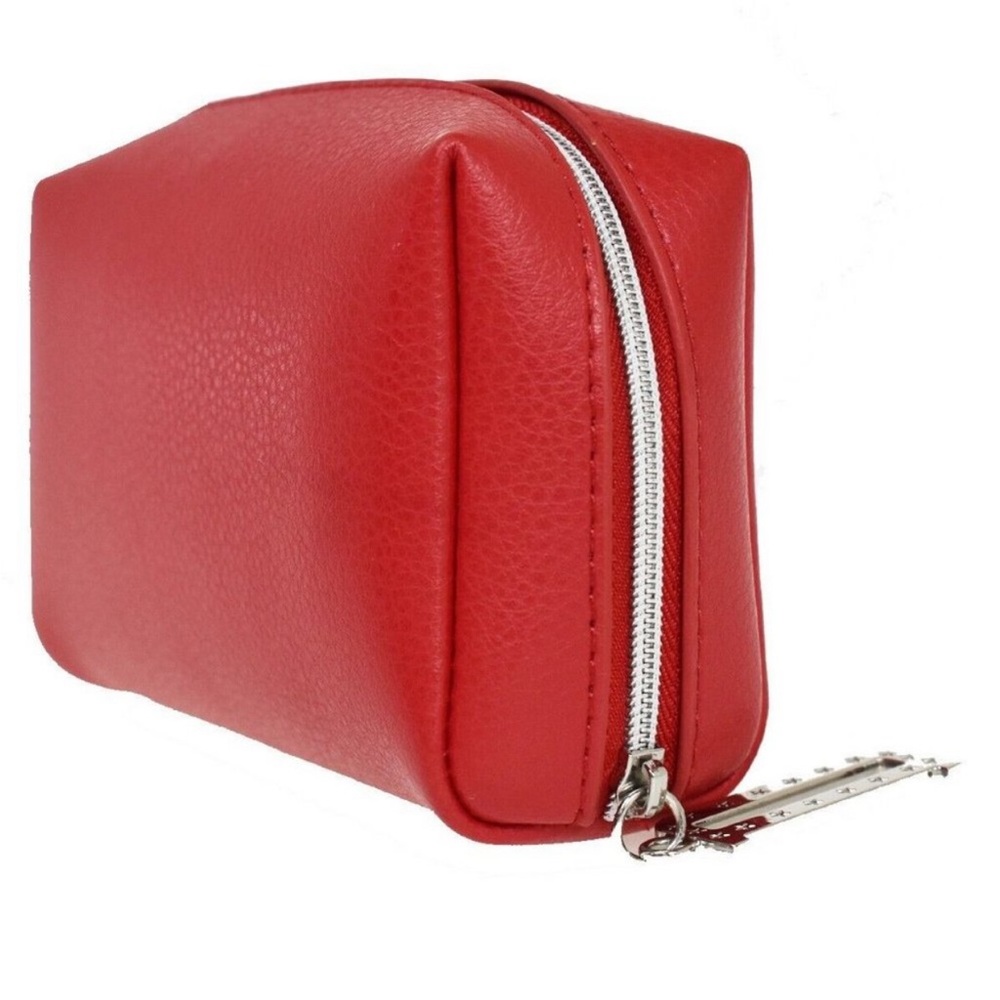 NIB CHRISTIAN DIOR Logo Cosmetic Makeup Pouch Bag 100% Polyurethane Red Silver - Picture 8 of 12